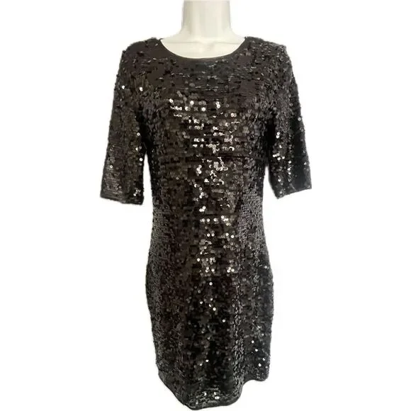 BCBGMaxAzria Marta Sequin Holiday Black Bodycon Stretchy Dress NWT $338 M